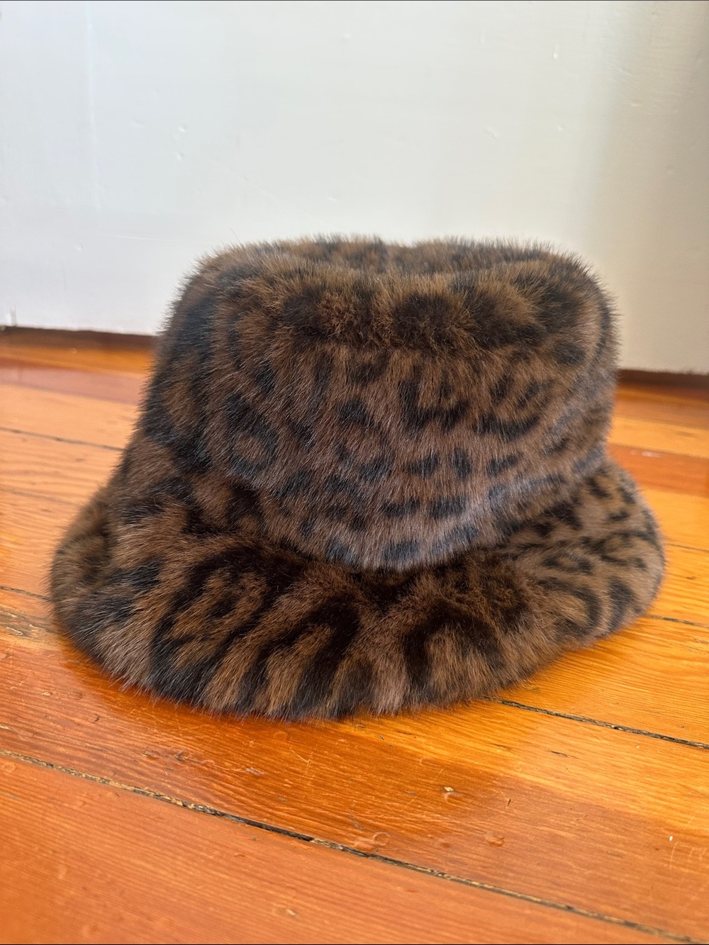 Zara Faux Fur Leopard-Print Bucket Hat - Brown